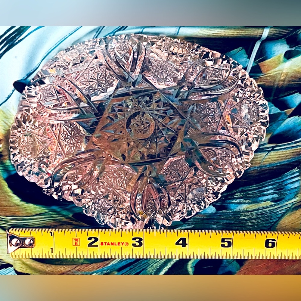 American Brilliant Period Cut glass 6” crystal dish trinket bowl perfect ABPCG - Picture 3 of 3